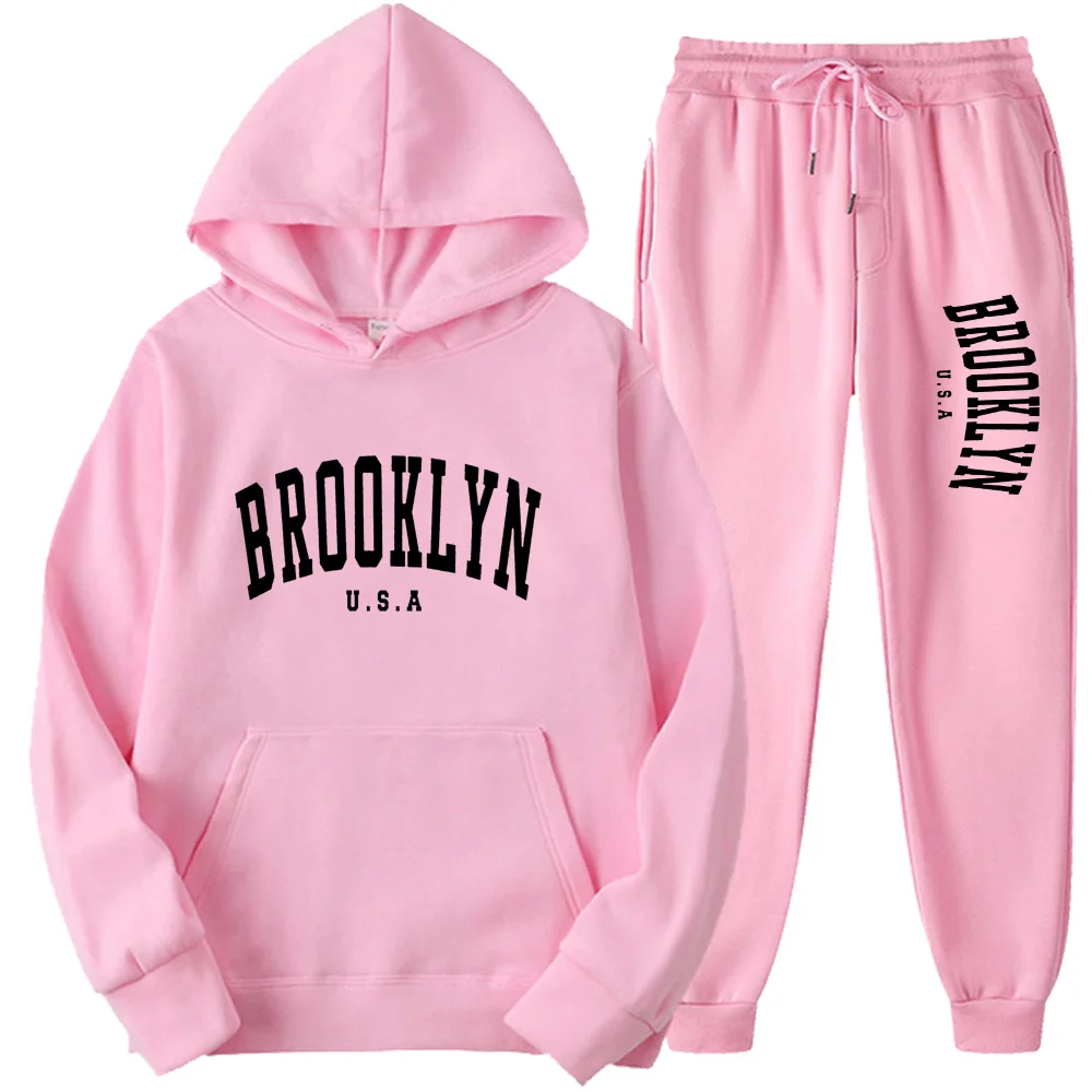 BROOKLYN USA Autumn Winter Popular Mens Tracksuit Zipper Hooded Sweatshirt Suit Casual Warm Jacket Coat+Jogging Sweatpants