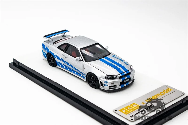 PGM x One model 1:64 GTR R34 Z-TUNE Silver Blue Limited999 Diecast Model Car