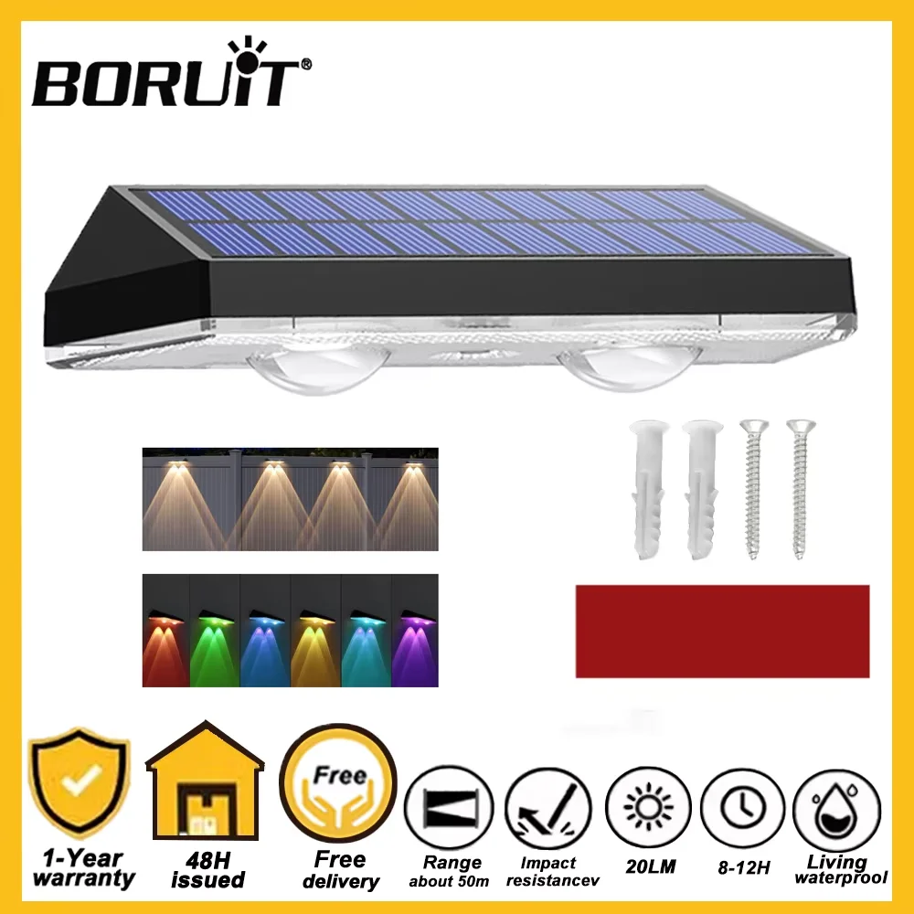 BORUiT Solar Wall Washer Light RGB Gradient & Warm Fixed‑Color Up‑Down Glow Outdoor Decor Wall Lamp Solar‑Powered For Garden