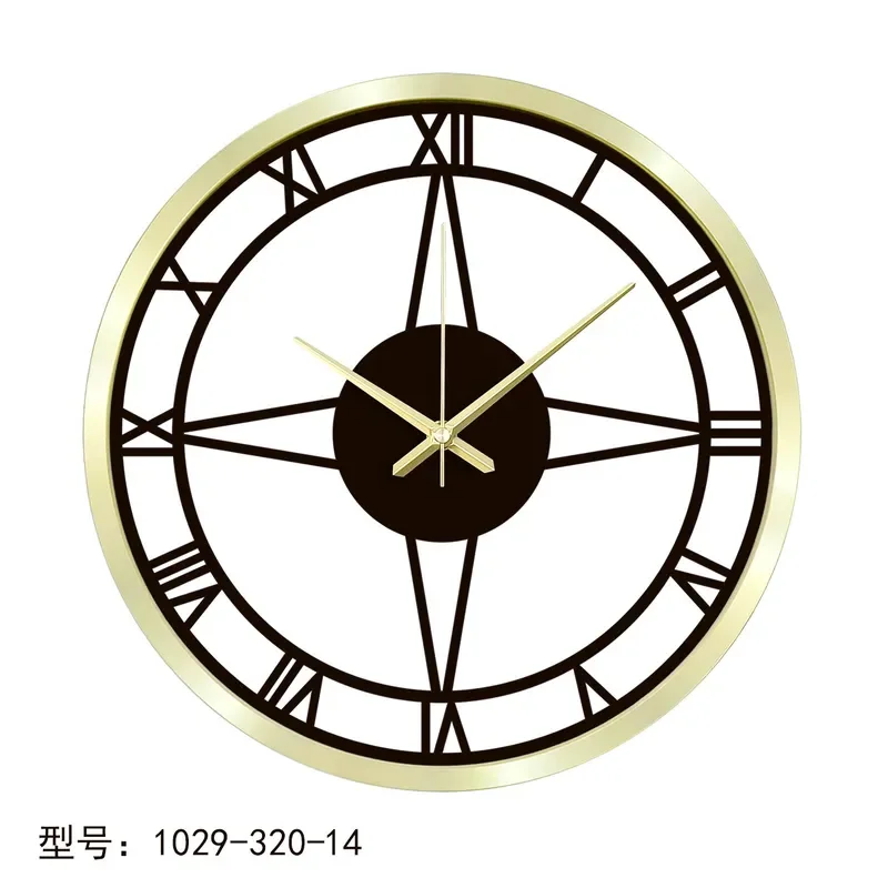 European retro Roman numerals wall clock, wrought iron hollow art clock, cross-border home soft decoration living room wall