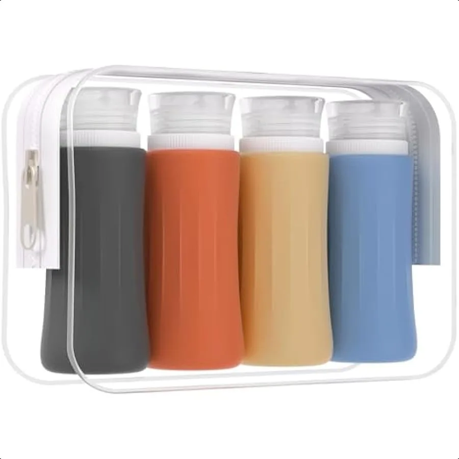 

4 Pack Travel Size Toiletries Containers Sets TSA Approved Leak Proof Silicone Travel Bottles with Label BPA Free for Shampoo C