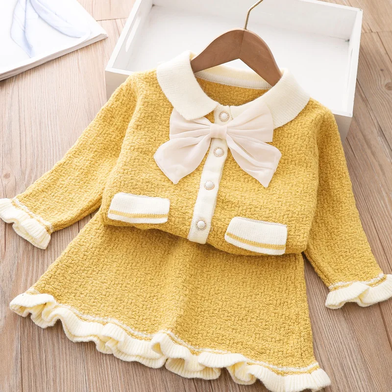 Spring Autumn Girls Clothing Sets Child New Fashion Knitted Sweater + Skirt 2Pcs Outfits Little Princess Baby Suit Birthday Gift