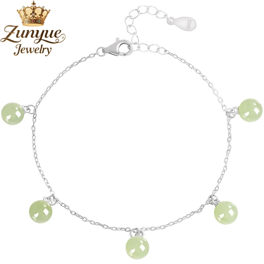

S925 Silver Inlaid Natural Old Material Hetian Jade Round Bead Bracelet Luxury Quality Jewelry Fashion Jewelry Exquisite Charms