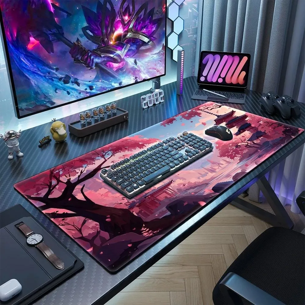 Japanese-style cherry blossom Mount Fuji and wind mouse pad for office, home use desk, gaming room computer table pad