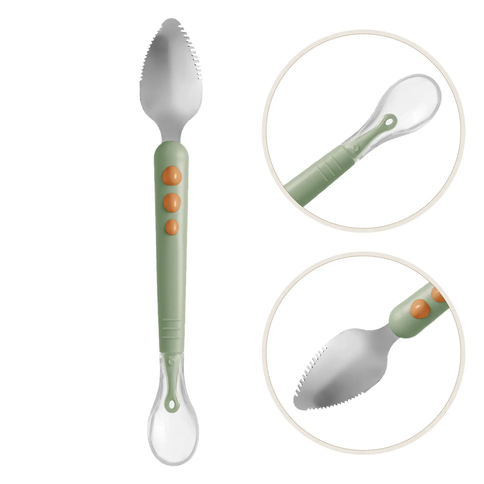 Baby Fruit Puree Spoon 304 Stainless Steel Silicone Double Head Infant Feeding SuppliesSpoons Safe Practical for Babies