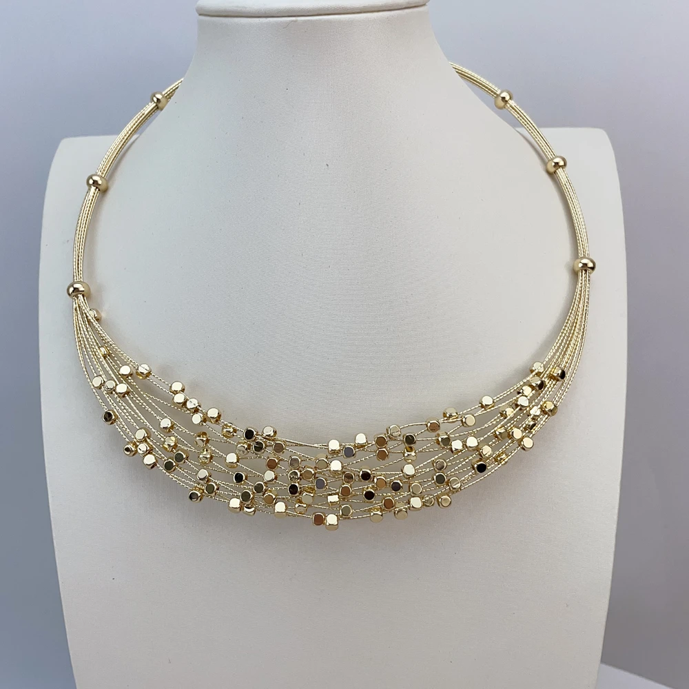 Simple Dubai Jewelry Three Layer Necklace Fine Jewelry Sets for Women Party FHK22930