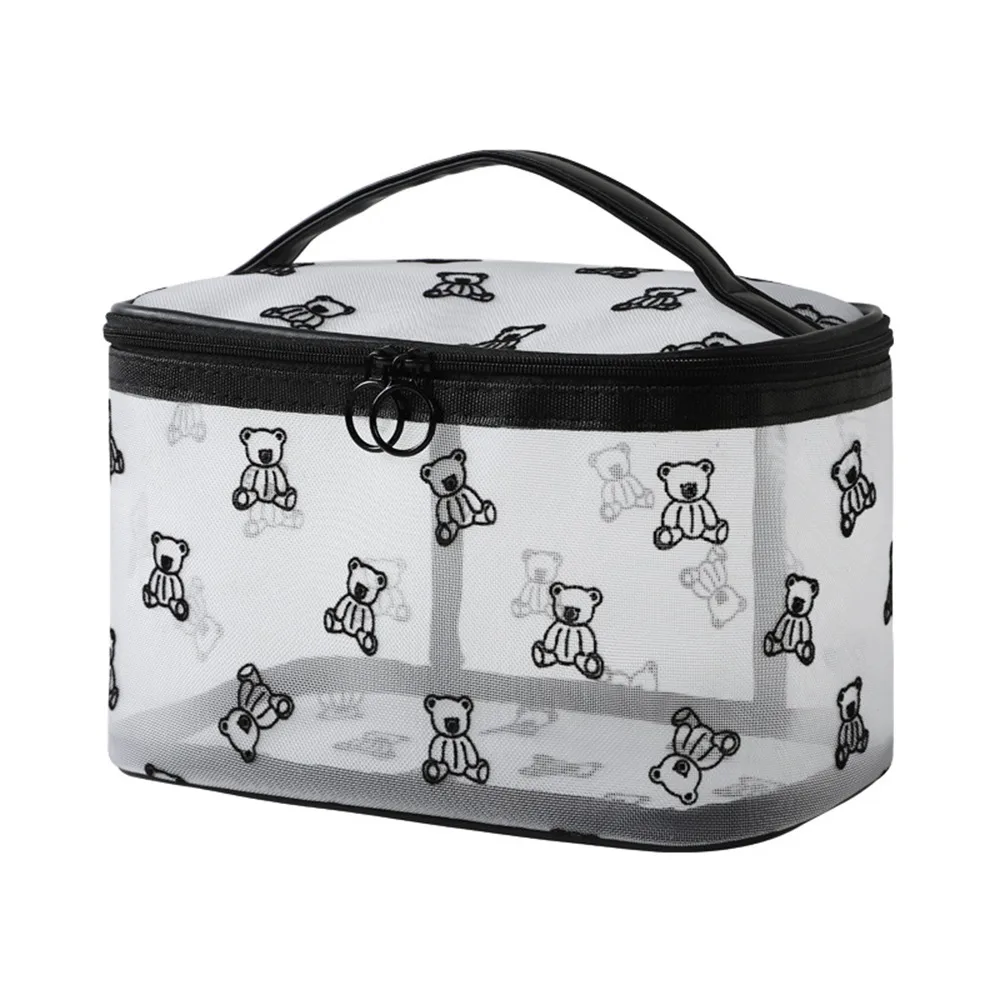 

Simple Large Capacity Mesh Cosmetic Bags Zipper INS Perspective Makeup Bag Portable with Handle Sundries Organizer Bath Wash