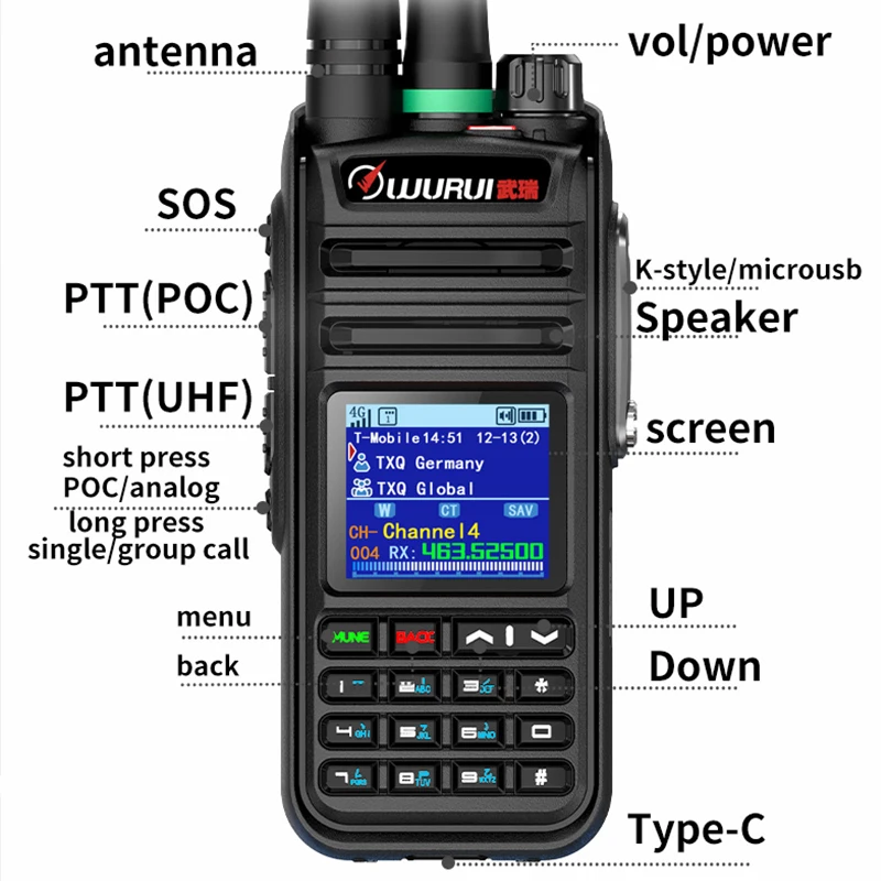 Wurui-Téléphone portable POC UHF global ptt 4G 918, radio bidirectionnelle, longue portée 100km