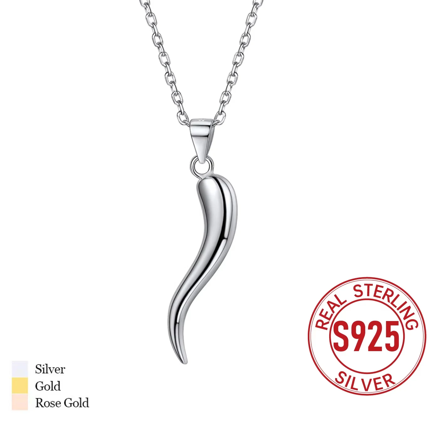 

U7 925 Sterling Silver Italian Horn Necklaces for Woman Man Belief Protection Good Luck Friendship Symbol 4.6g S925 Jewelry Gift
