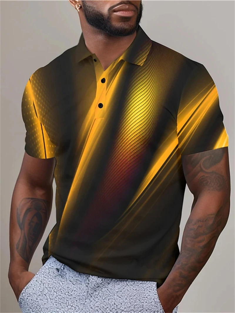 New Summer Men\'s Collar Polo Shirt Golf Optical Illusion 3d Printed Street Short Sleeve Print Clothing Designer Breathable Shirt