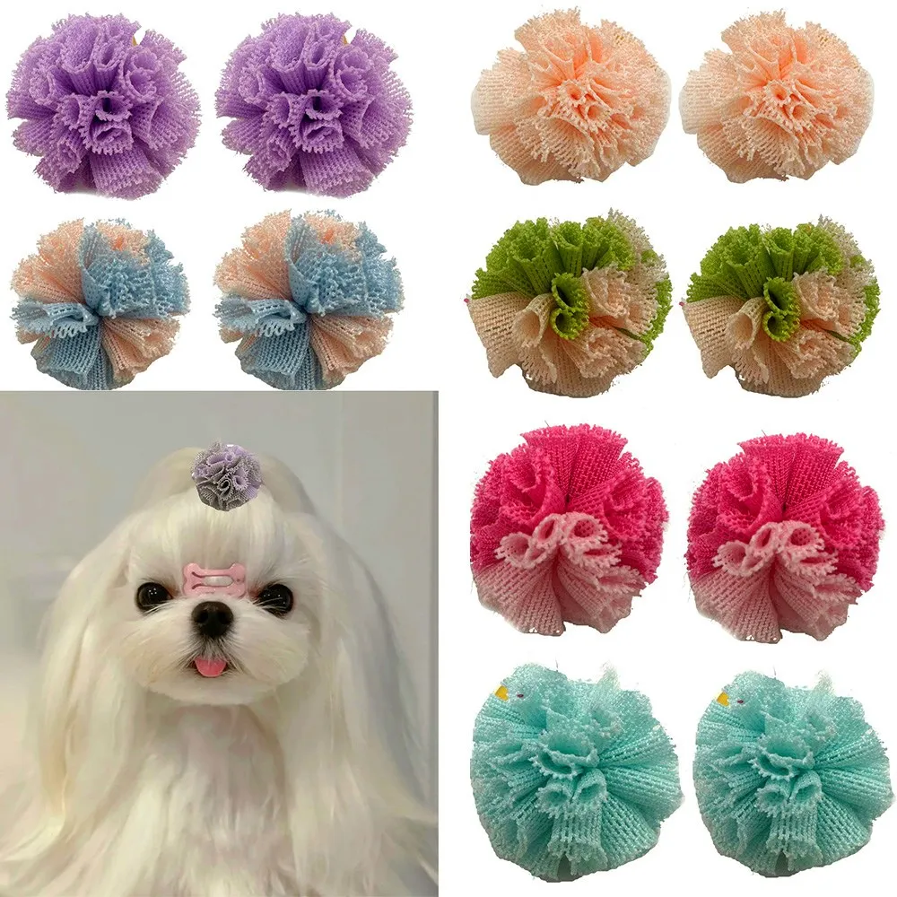 10 Pcs Colorful Mesh Ball Pet Dog Hair Bows Rubber Bands Pet Hair Decoration Puppy Cat  Hair Bows Grooming Supplies