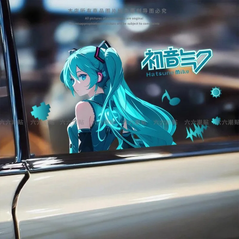 2PCS Anime Two-dimensional Hatsune Miku Stickers Creative Exquisite Car Glass Computer Suitcase Decoration Waterproof Stickers