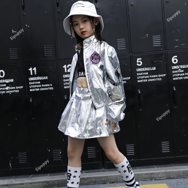 Traje de baile callejero para niños y adolescentes, ropa de calle brillante, chaqueta de Hip Hop, pantalones de Jazz para correr