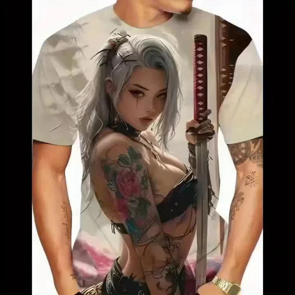 ثلاثية الأبعاد مطبوعة أنثى المحارب السيف الجرافيك تي شيرت الصيف الترفيه الجافة بسرعة تي شيرت رجالي ملابس الأطفال المحملة Y2k امرأة