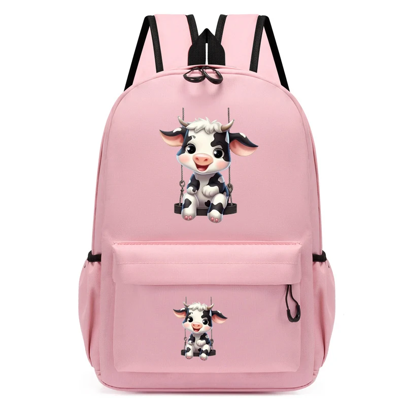 Mochila escolar con estampado de vaca para niños, morral de Anime bonito para guardería, mochilas de viaje para niños, mochilas escolares para estudiantes