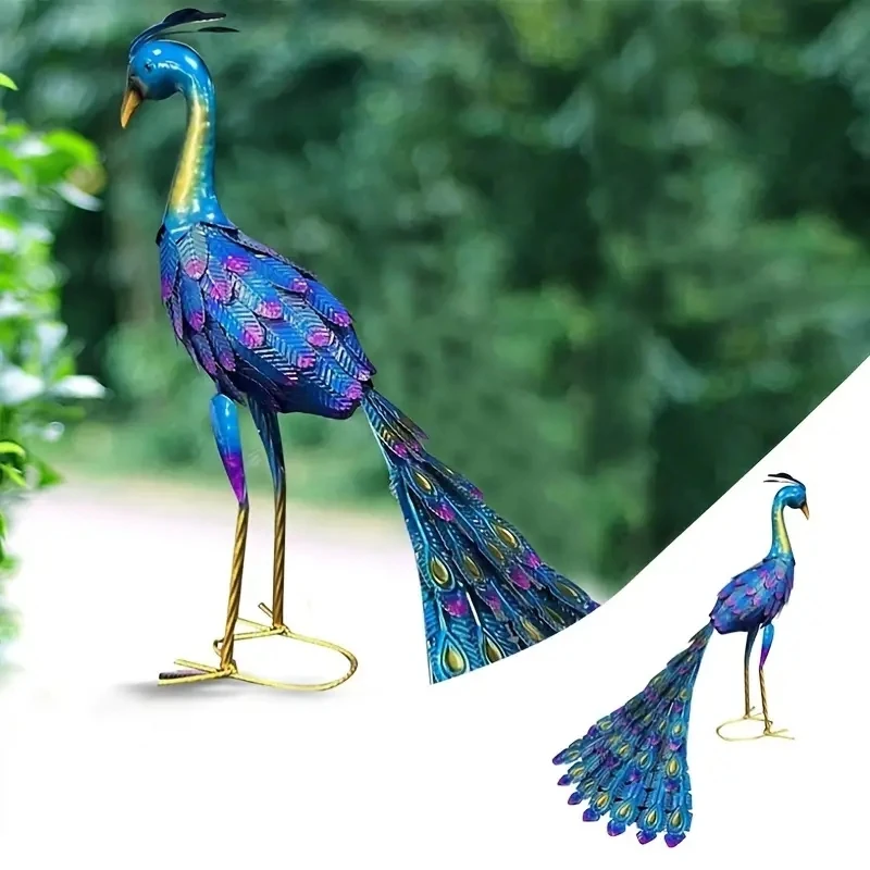 Multicolor Metallic Peacock Statue Home Garden Decoration Gift Metal Crafts Colorful Metal Peacock Outdoor Decoration