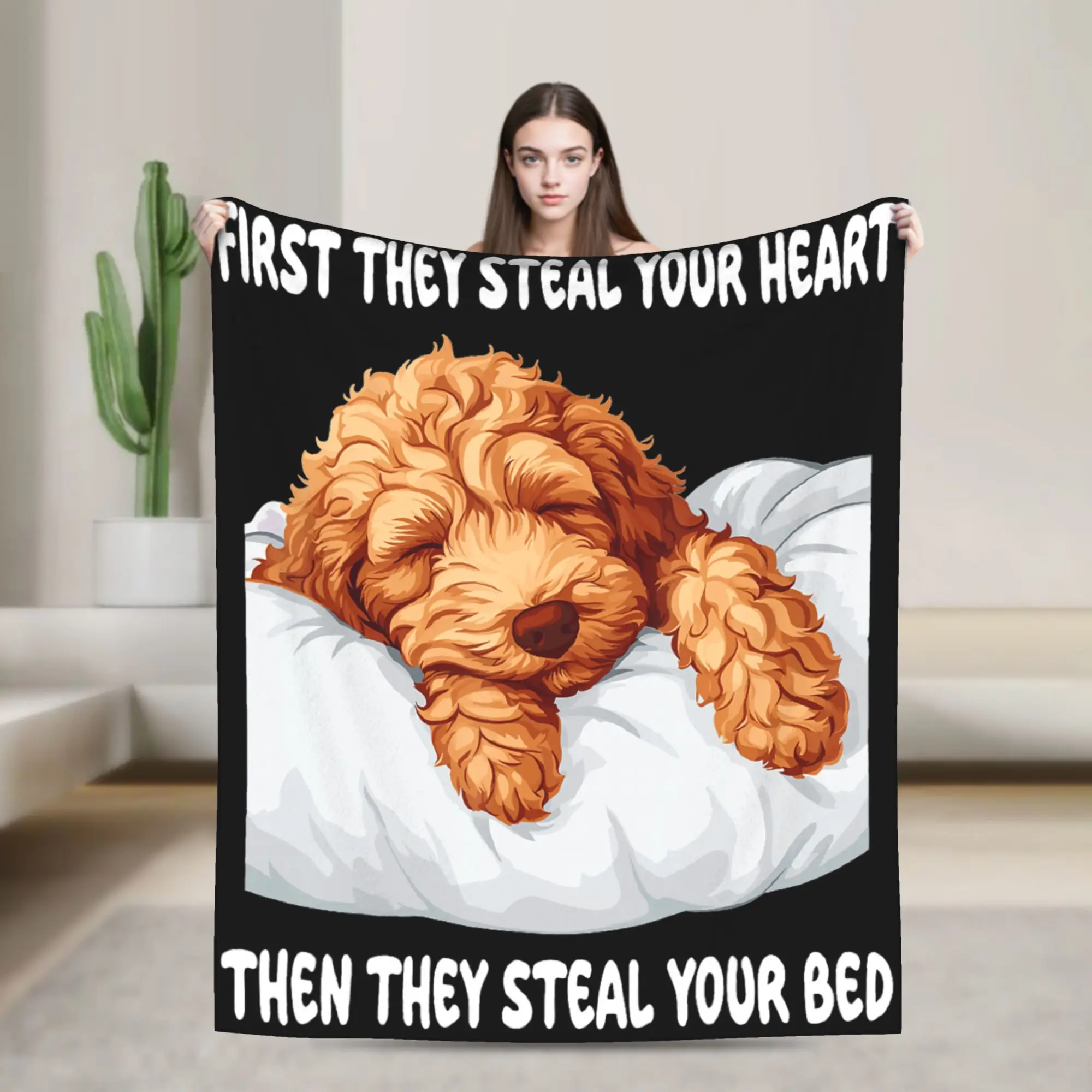 Goldendoodle Sleeping Pajamas Nightgown Blanket Boy Girl  Flannel Bedding Throws For Sofa Home Soft Quality Bedspread Present