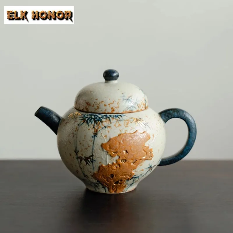 

150ml Pure Hand-painted Bamboo Teapot Blue And White Firestone Red Tea Infuser Pot Tea Soaking Kettle With Strainer Tableware