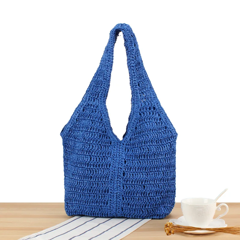 Bolsa tote de palha casual, bolsa de ombro feminina feita à mão, verão, praia, grande, shopper, 2025 bali