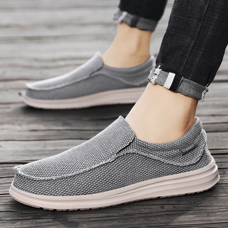 New Men\'s Canvas Shoes Breathable Casual Shoes Luxury Brand Men Loafers Lightweight Boat Shoes Outdoor Vulcanize Shoes Sneakers