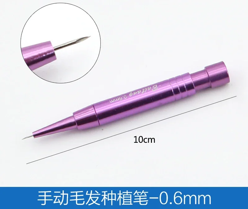 Implant pens, manual hair transplant tools, microneedle instruments