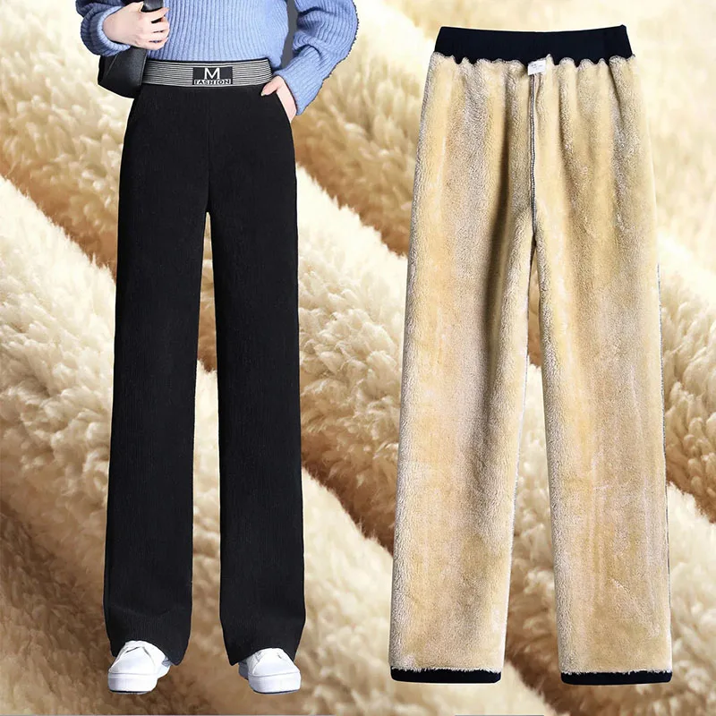 Autumn High Waist Women Corduroy Trousers Winter Thick Warm Wide Leg Pants Loose Fashion Streetwear Solid Straight Pants New