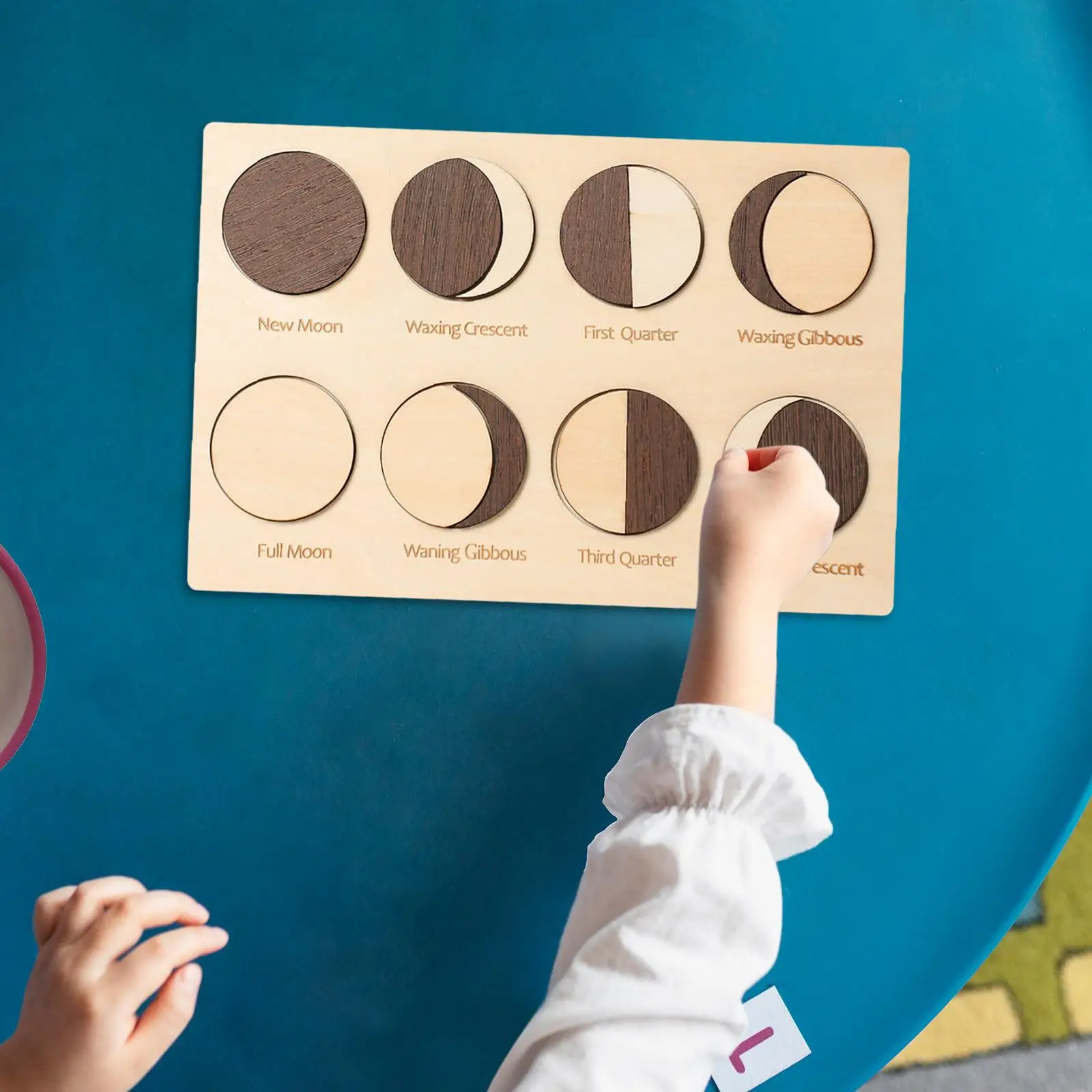 Mainan pendidikan dini bayi, teka-teki kayu, balita prasekolah, kognisi bulan kayu