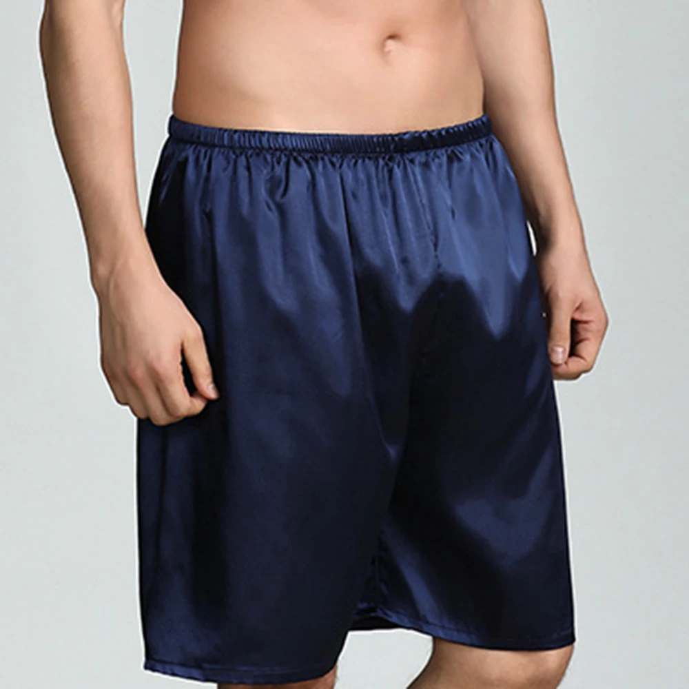 Pijama cetim de seda respirável masculino, shorts pijamas, pijamas para dormir, emulação bottoms cueca, pijama noturno