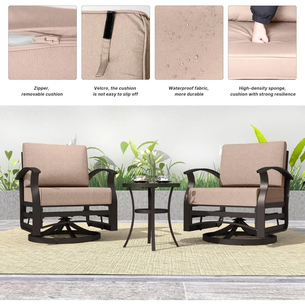 طقم أثاث للفناء مكون من 3 قطع، طائرة شراعية دوارة من الألومنيوم للاستخدام الخارجي، كرسي هزاز للفناء مع جانب من الزجاج المقسى #4