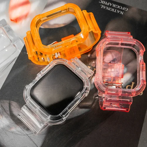 Imagen 2 del producto Correa de silicona + funda para Apple Watch 10 42 46mm Correa 44/45MM 41/40mm pulsera transparente para Iwatch Series 9 8 7 6 Se 5 Correas