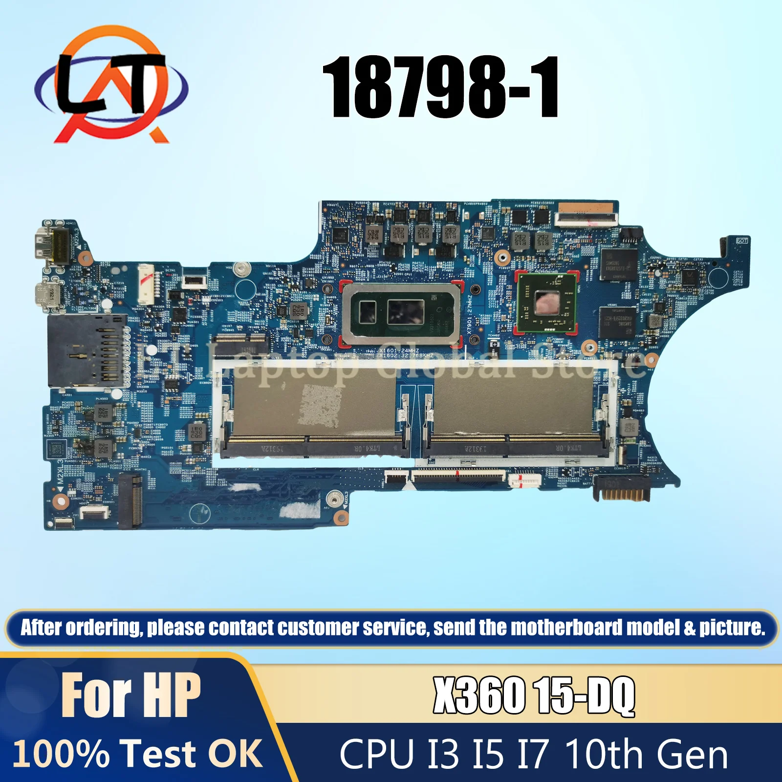 

18798-1 Mainboard For HP X360 15-DQ L72029-001 L72027-601 L72028-601 Laptop Motherboard I3 I5 I7 10th Gen CPU 100% Working