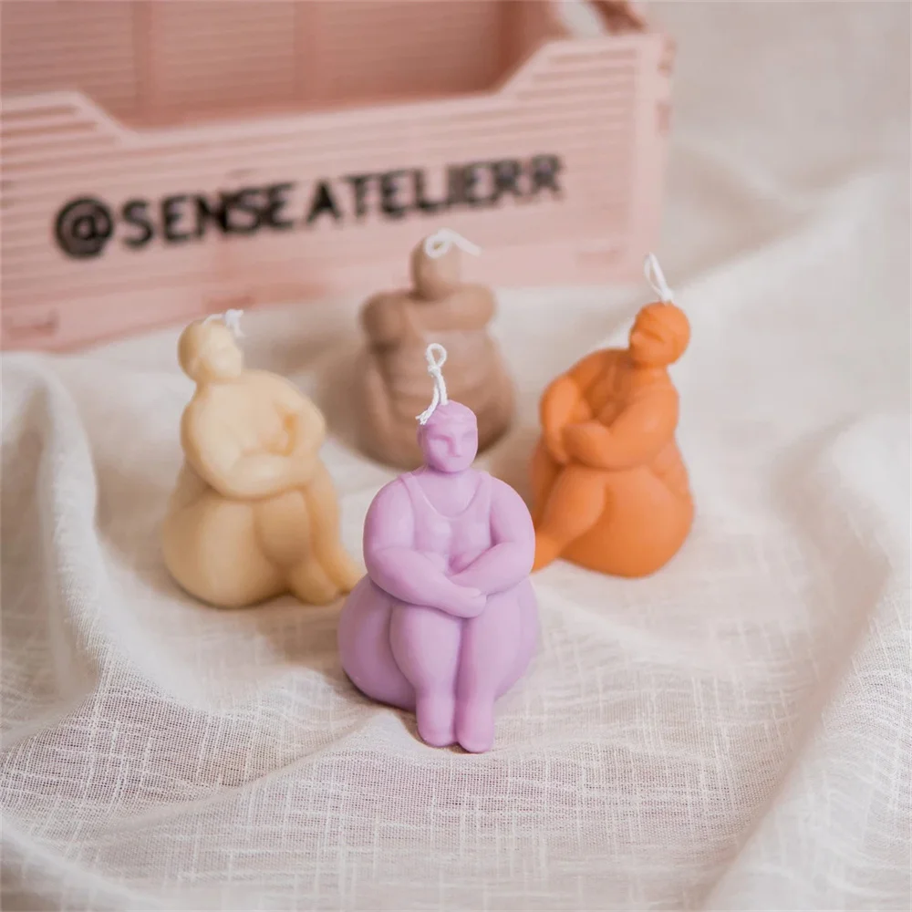 Statuary Decor Yoga Pose DIY Candle Moulds Plump Africa Woman Body Resin Casting Silicone Molds Busty Female Torso Plaster Maker