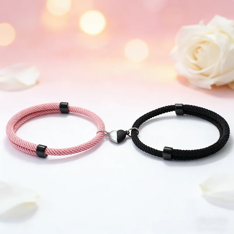 رومانسية 2 قطعة/المجموعة زوجين سوار الملابس والاكسسوارات القلب المشبك المغناطيسي انزلاق قابل للتعديل سوار عيد الحب هدية مجوهرات