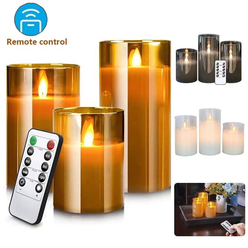 LED Flameless Candles Flickering Pillar Battery Operated Candles with Timer Remote Glass Effect for Festival Wedding Home Party