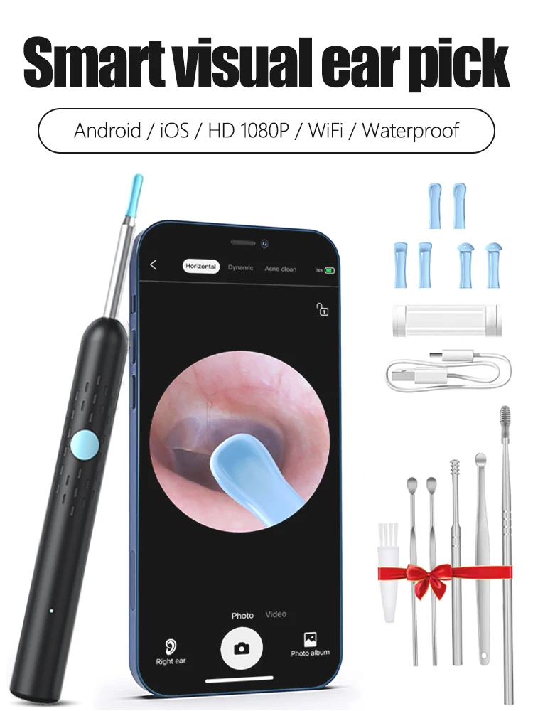 

Визуальная эндоскопическая насадка для ушей. Интеллектуальное подключение приложений. Водонепроницаемая HD-камера. Инструменты для чистки ушной серы. Уход за ушами. В комплект из 9 предметов.