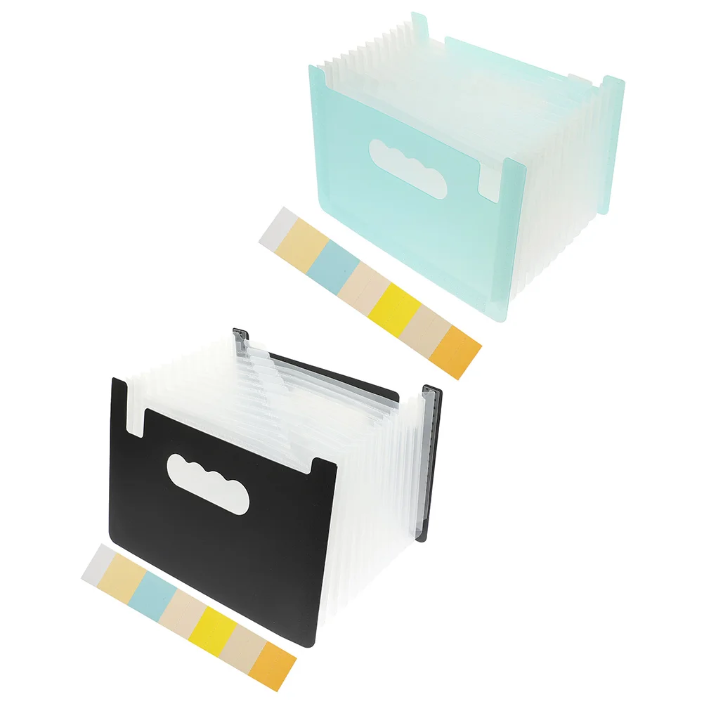 

2pcs Mini Blue Black 13 Layers PP File Folder Ticket Storage Organizer Small Accordion Document Bag Home Office Portable