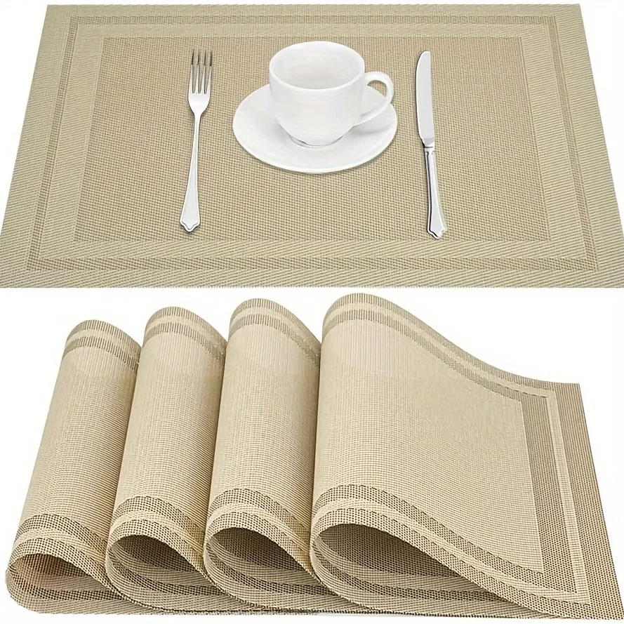 Elegant Woven Vinyl Placemats Set Heat Resistant Waterproof Table Mats Washable Placemats Dining Table Kitchen Hotel Party Decor