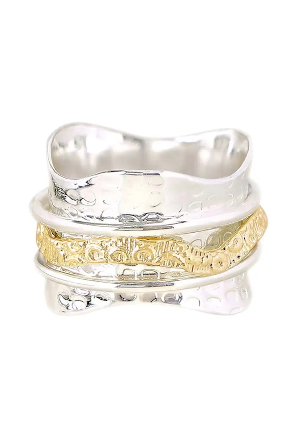 Handmade Hammered Wave Band Anti-stress Spinner Ring Stylish Handcrafted Jewelry for Stress Relief