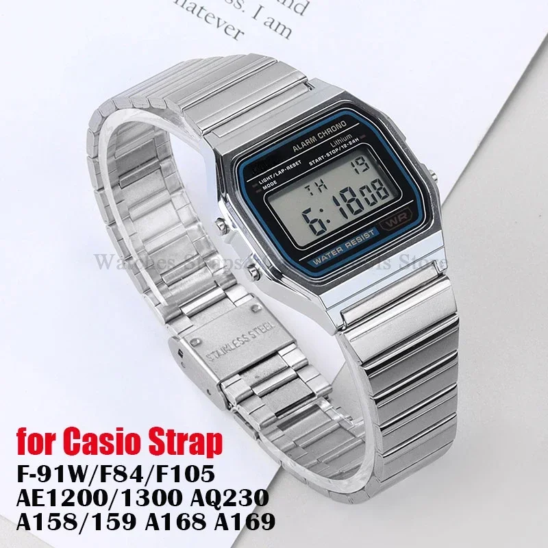 Armband für Casio F-91W Armband 18 mm für SGW400 F84 F105/108/A158W/168/AQ230 Vintage Edelstahl 20 mm für CA53 Armband