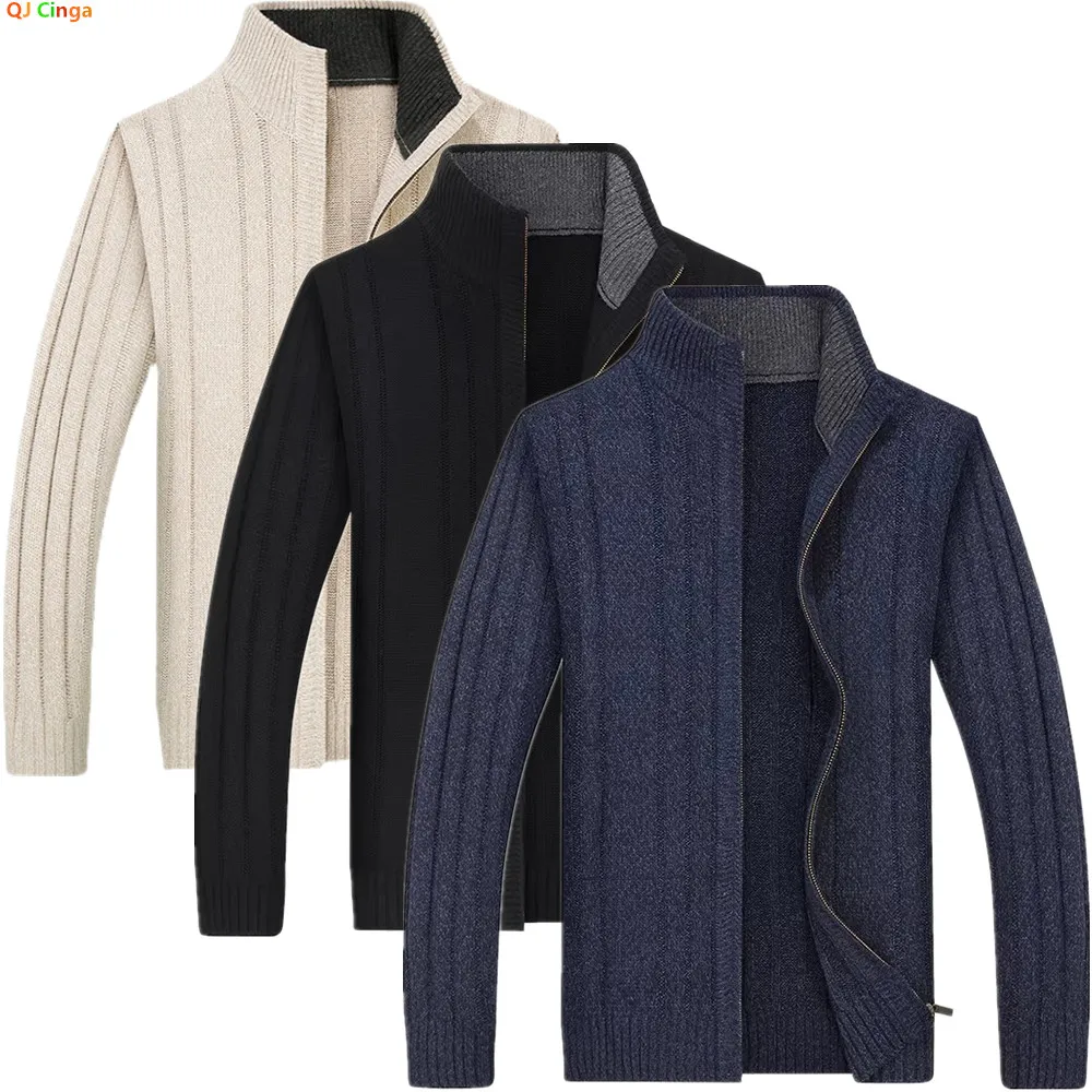 2026 New Men's Long-Sleeve Sweater Jacket, Autumn & Winter Stylish Casual Black Zipper Knit Outerwear, Asian Sizes L-7XL.