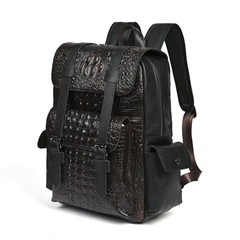2026 New Fashion Alligator Brand Natural Cowskin Genuine Leather Men's Backpack Large Shoolbag Boy Laptop Backpack Computer Bag