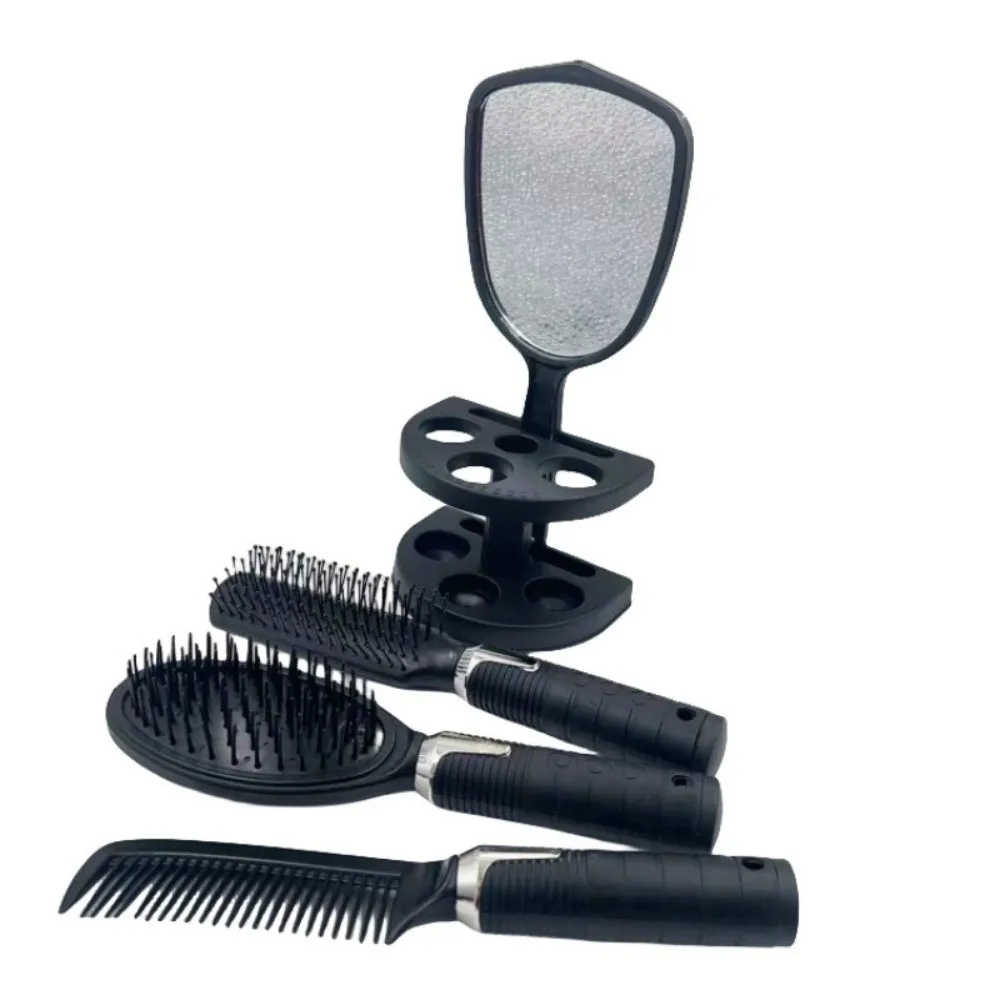 

4Pcs/set Grooming Hair Comb Set Non-slip Anti-static Hair Comb Brush with Makeup Mirror Styling Salon Hair Brush Comb Mirror Set