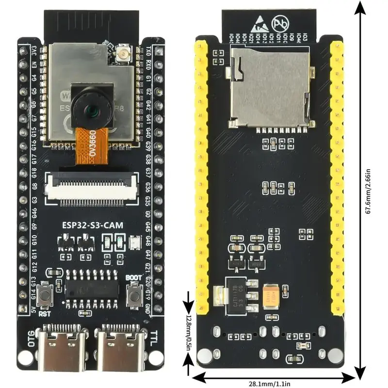 ESP32-S3-CAM Board With OV3660 Camera, N16R8 Module, Dual Type-C, WiFi & Bluetooth MCU, IoT DIY AI Development