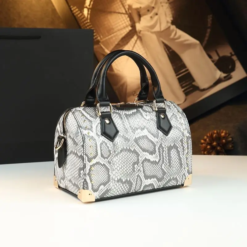 2025 Luxury Genuine Leather Snakeskin Pattern Women's Pillow Handbag Famous Brand Shoulder Bag High-end Party Evening Clutch Bag