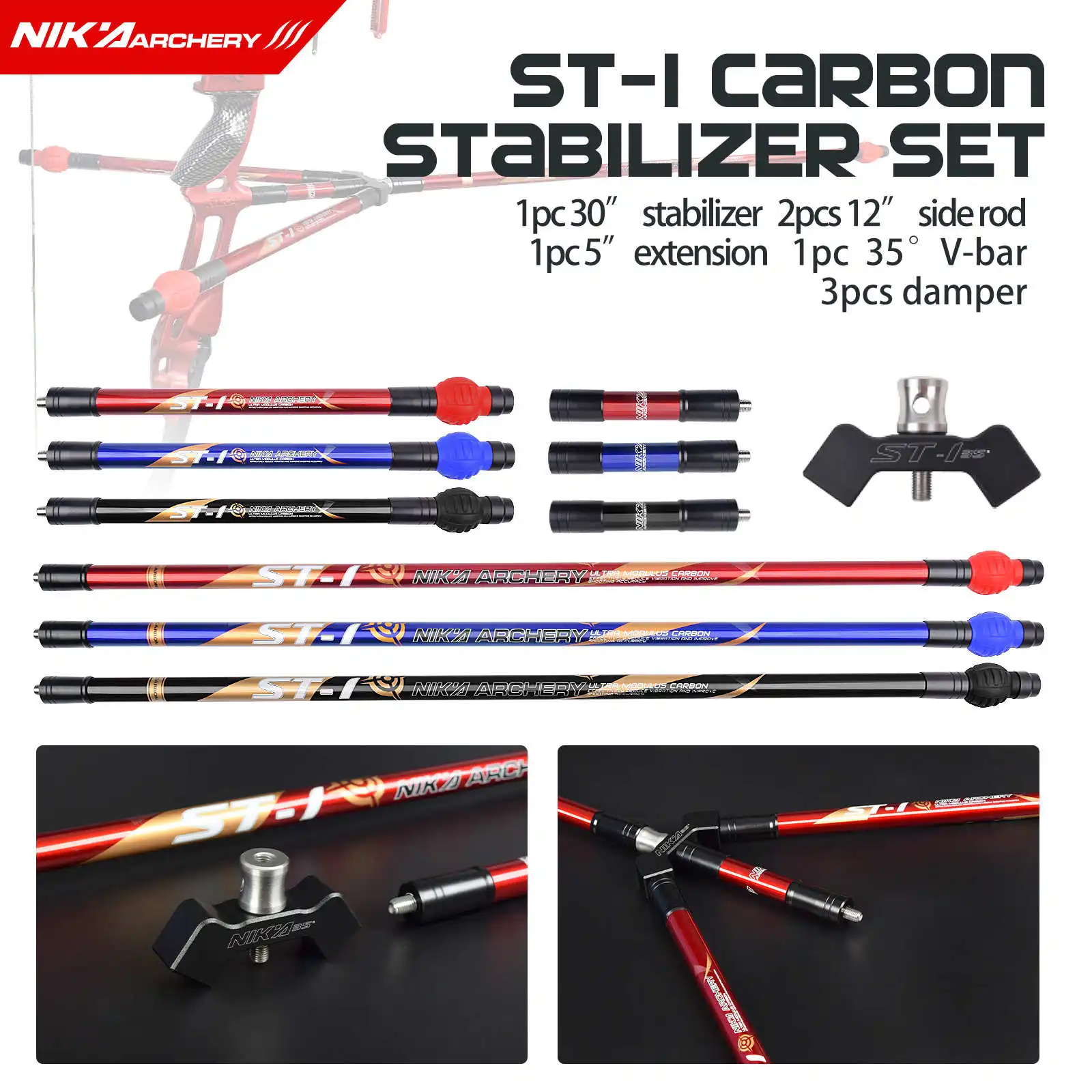 1Set, New NIKA Archery Carbon Shaft Compound Recurve Bow Stabilizer, Archery Shooting Accessory 3 Color