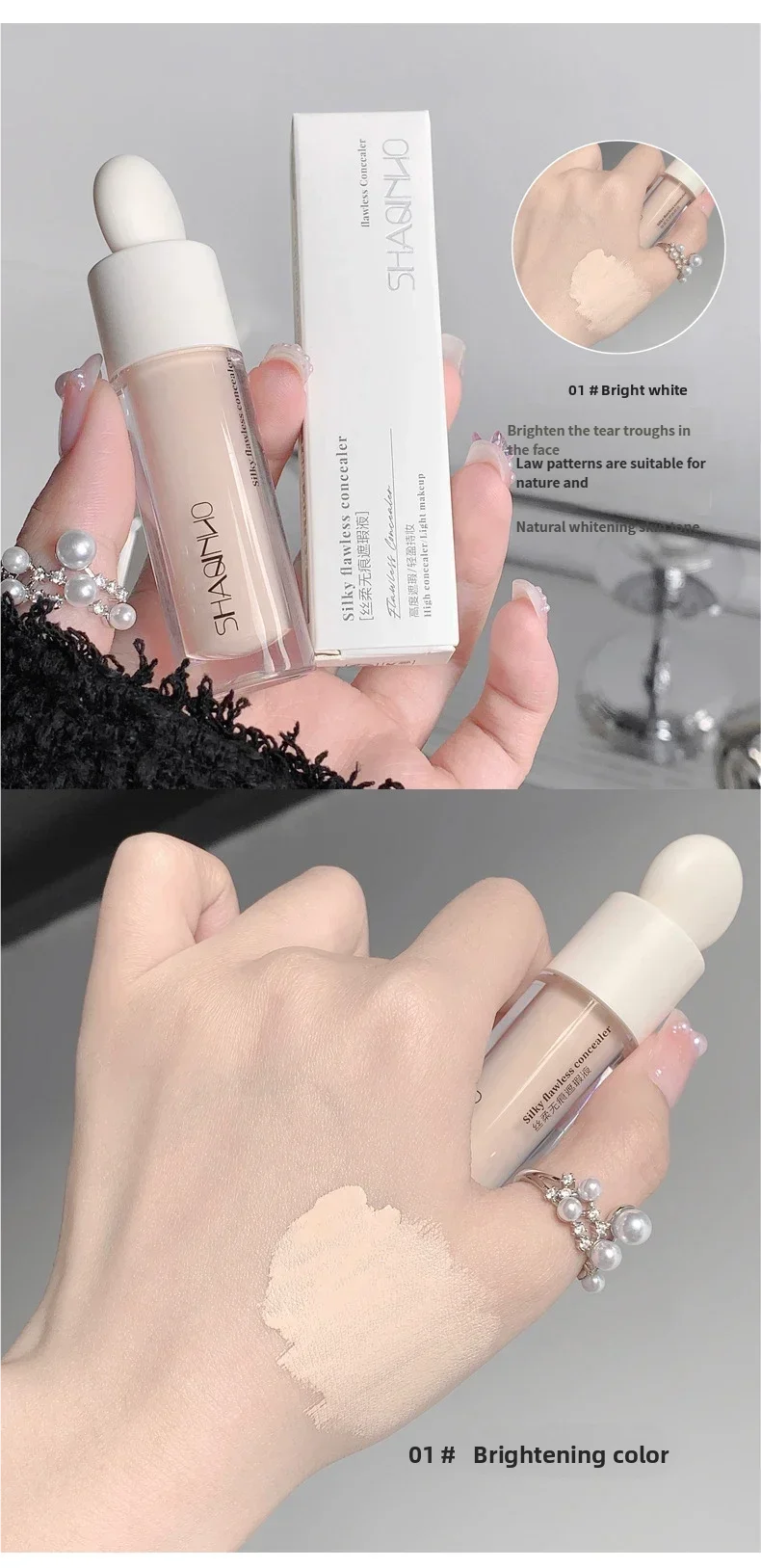 SHAQINUO Penna correttore Crema di seta morbida - Copertura impeccabile Cicatrici da acne Macchie scure Cerchi Schiarente Trucco a lunga durata CO:02