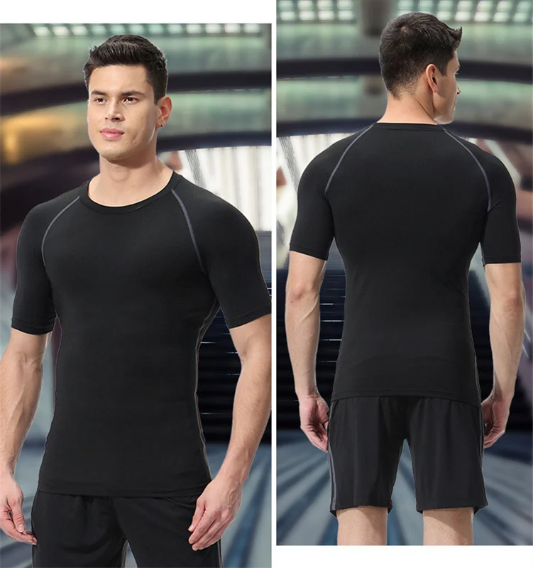 Men Running Compression T-shirt Short Sleeve Sport Tees Gym Fitness Sweatshirt Male Jogging Tracksuit Homme Athletic Shirt Tops