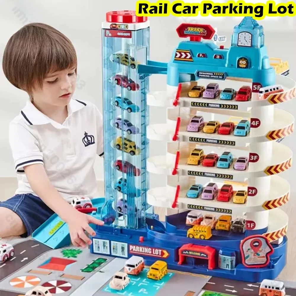 

Electric Rail Car 6 Layer Building Parking Lot Adventure Racing Rail Car Toys Children Brain Mechanical Interactive Rail Gifts