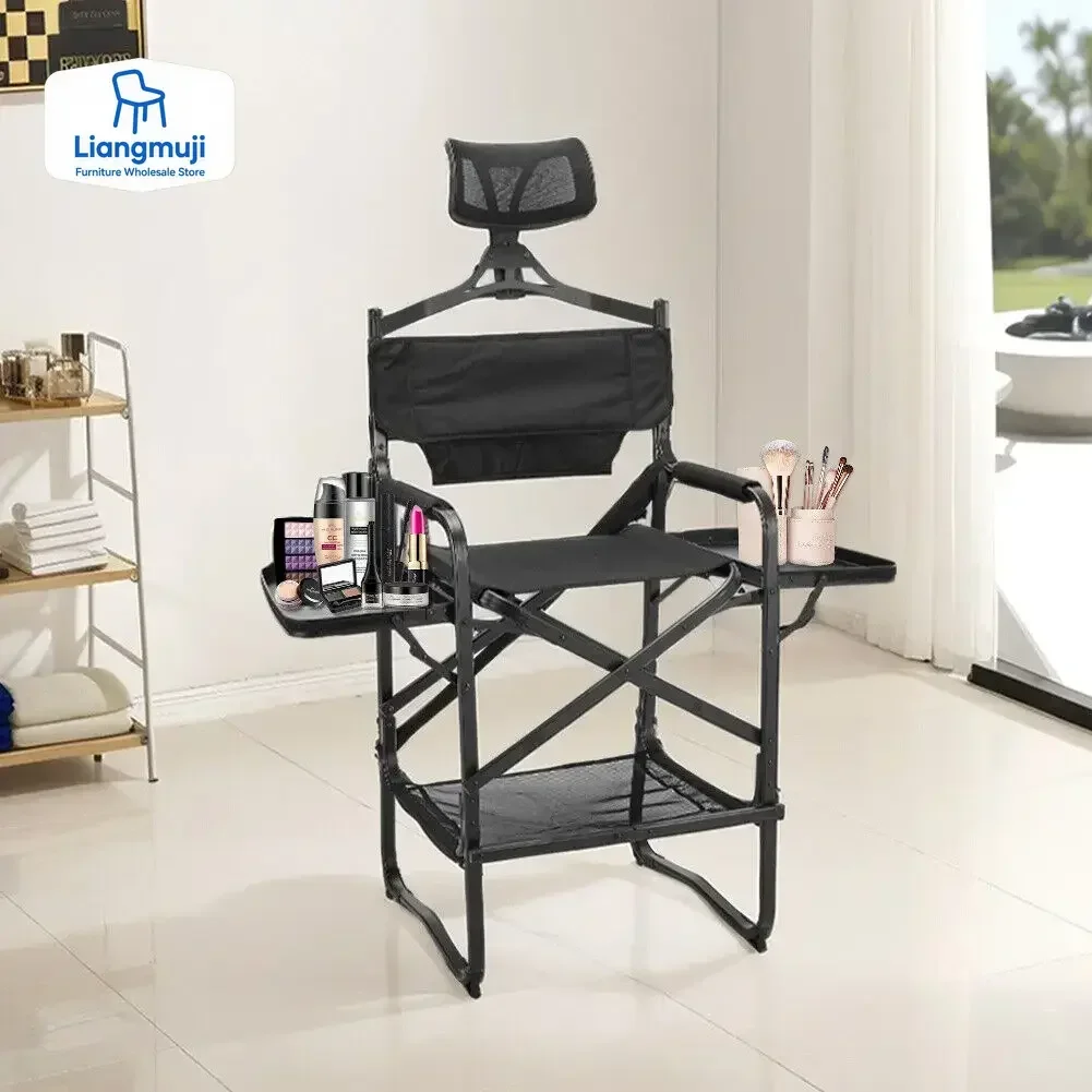 

Tall Directors Chair Heavy Duty Bar Height Folding Makeup Chair Padded Seat with Side Table Foot Rest for Camping Home or Patio