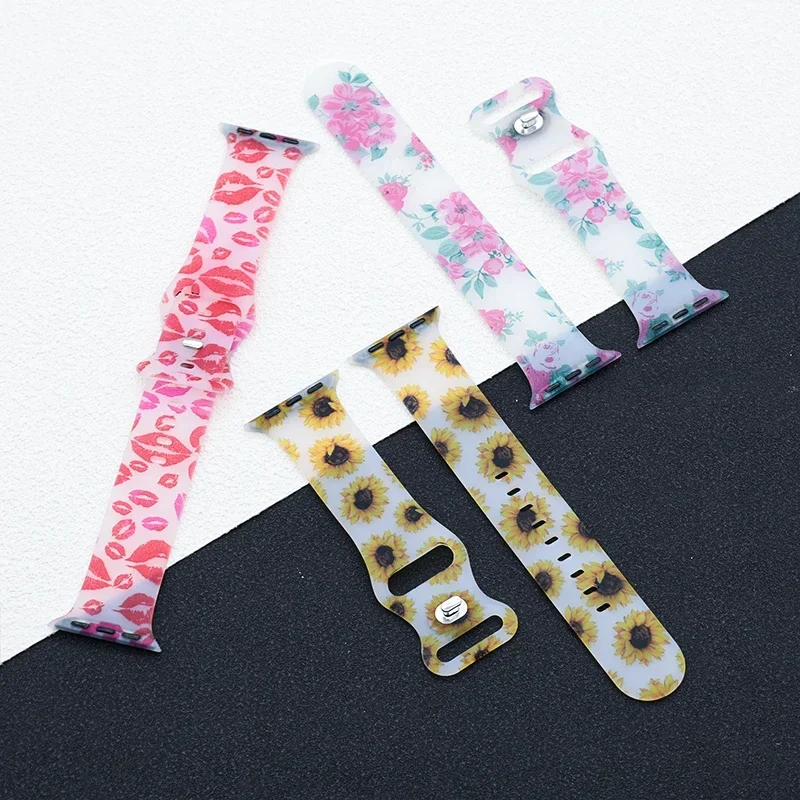 Strap for Apple Watch Band 42mm 46mm 44mm 45mm 49mm Silicone Transparent Printing Bracelet IWatch Series 10 9 8 7 6 SE 3 Ultra2